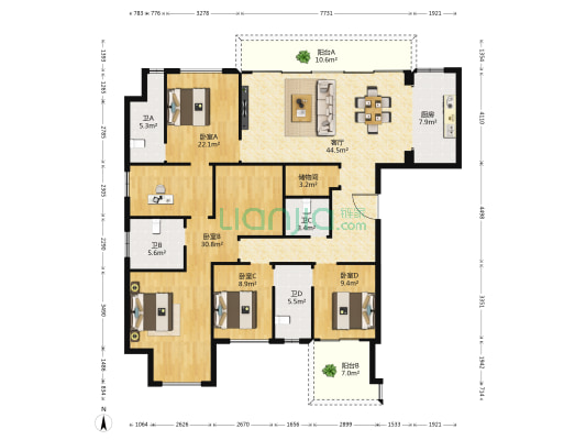 卓越湾汇 4室1厅4卫 230平方