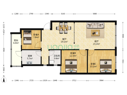 碧津家园 3室2厅1卫 109平方