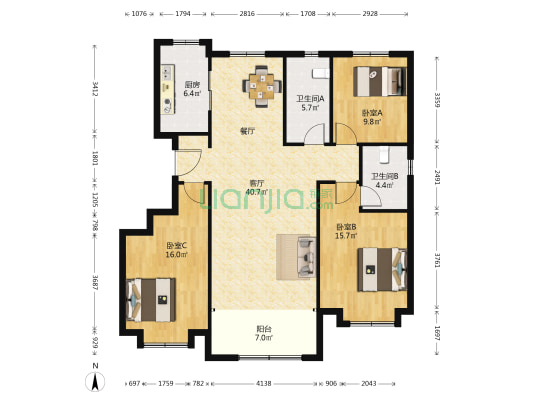 金地金泽·九里风华 3室1厅2卫 130平方