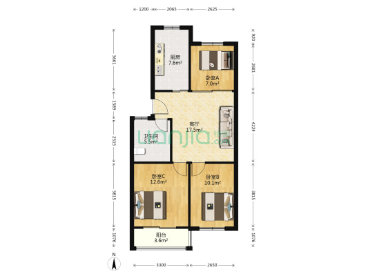 百通依山小居 3室1厅1卫 86平方