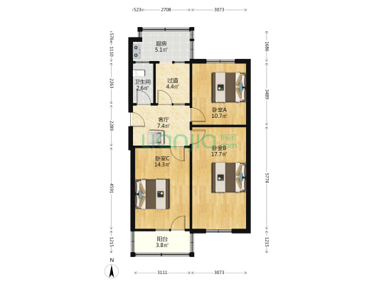 伊河路110号院 3室1厅1卫 76平方