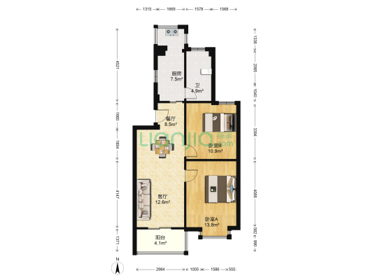 盛世又一村 2室2厅1卫 76平方