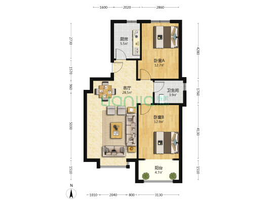 博业宝都华府 2室1厅1卫 98平方