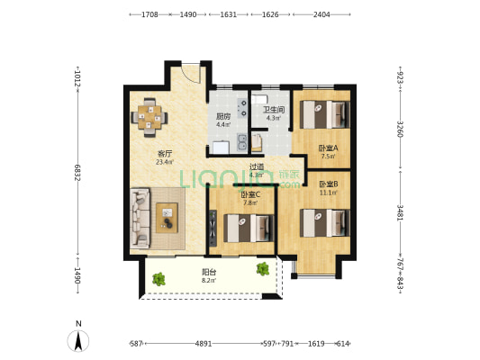 新旅明樾轩 3室1厅1卫 89平方