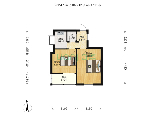 聚龙花苑 2室0厅1卫 46平方