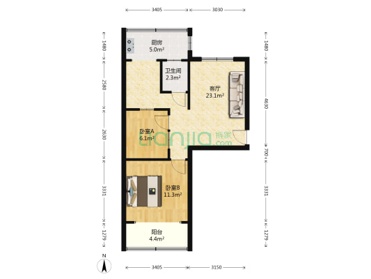 小柳树巷20号院 2室1厅1卫 60平方