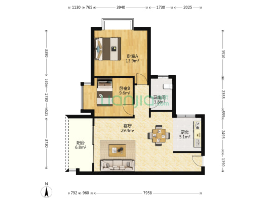 五江花园 2室1厅1卫 86平方