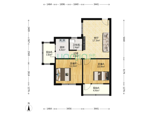 阳涉煤运 2室1厅1卫 52平方