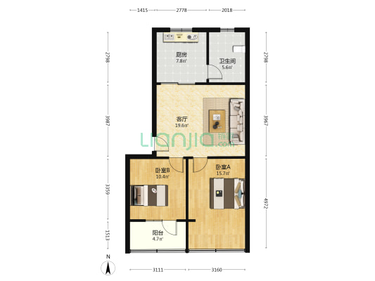 电信四所家属区南院 2室1厅1卫 80平方