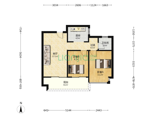 来康郡 2室1厅1卫 77平方