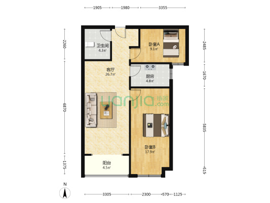东胜时间山A区 2室1厅1卫 94平方