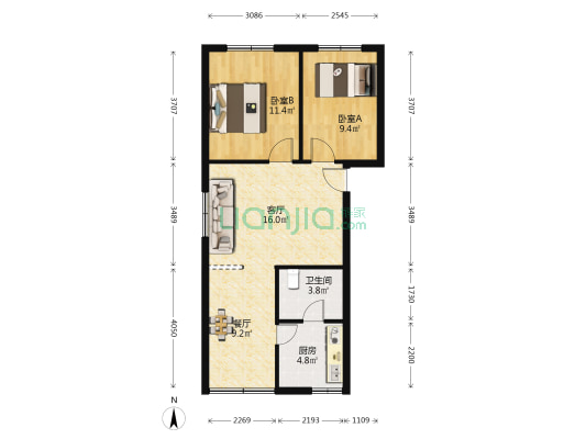 五处劳服司 2室2厅1卫 70平方