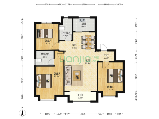 公元九里 3室2厅2卫 123平方
