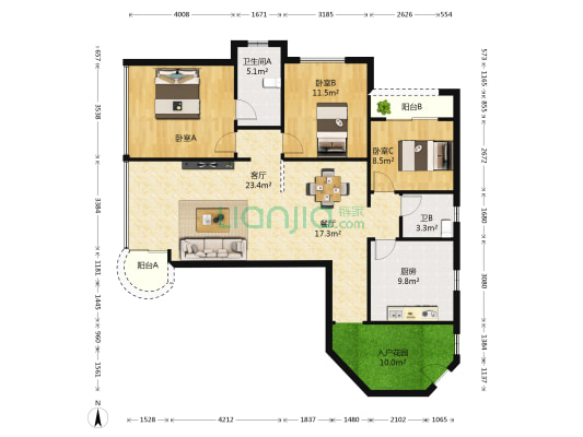 三和国际花园城(新房) 3室2厅2卫 121平方