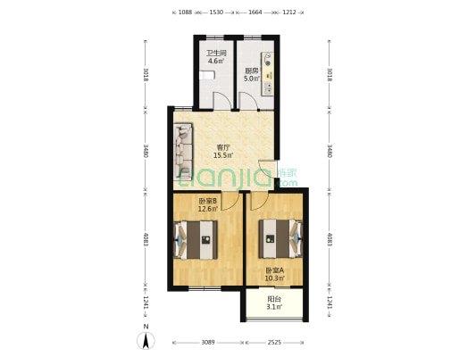 天宁家园 2室1厅1卫 65平方