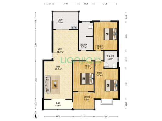 湖光苑 3室2厅2卫 142平方