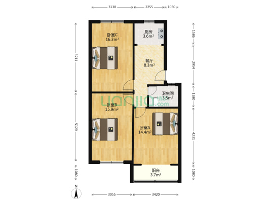 东沟四村 3室1厅1卫 81平方