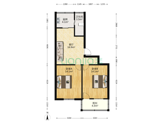 皮革厂宿舍 2室1厅1卫 62平方