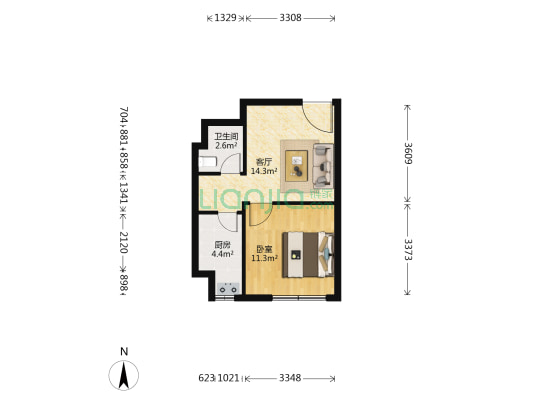 海上传奇 1室1厅1卫 52平方