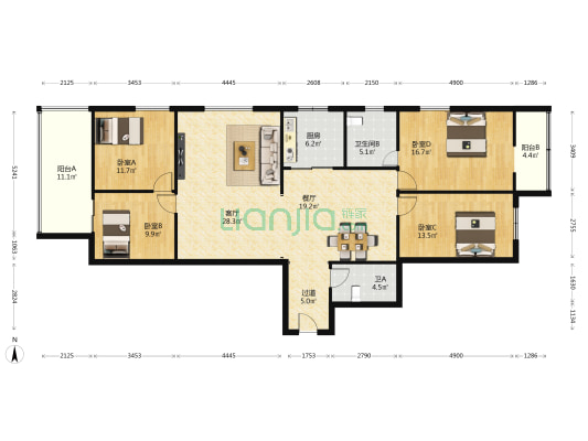 乾昌大厦 4室2厅2卫 188平方