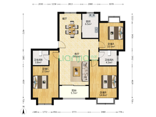 金昊雅苑 3室1厅2卫 138平方