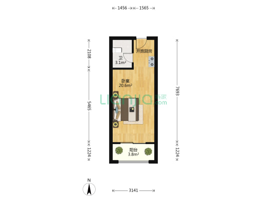 涌鑫公寓 1室0厅1卫 40平方