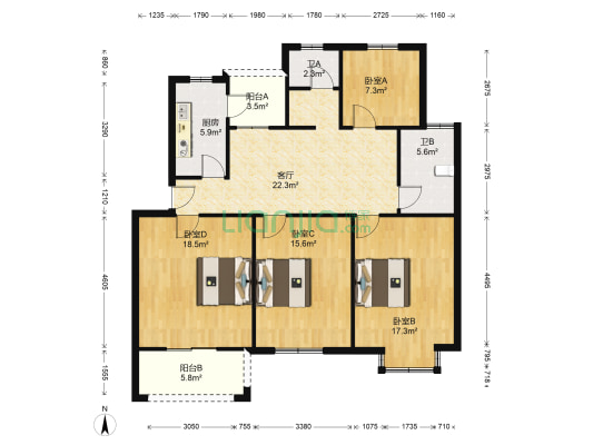 格兰春晨 4室1厅2卫 113平方