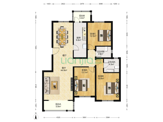 燕归宁馨园 3室1厅2卫 147平方