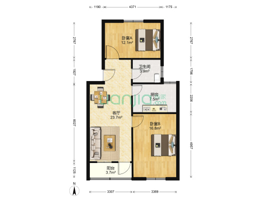 金三角小区 2室1厅1卫 82平方