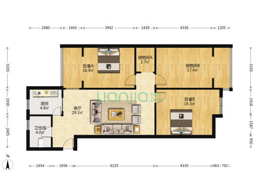 荣康公寓 2室1厅1卫 120平方
