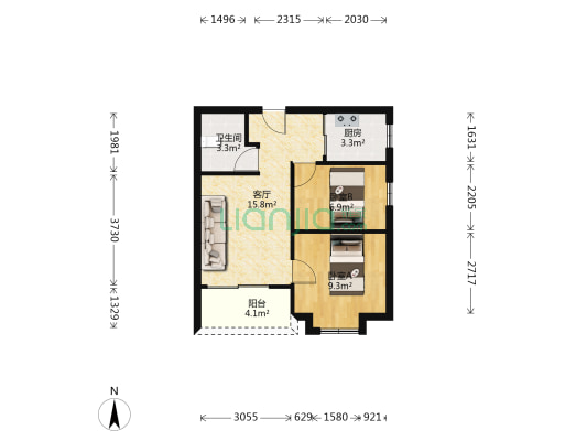 宝龙商业楼 2室1厅1卫 62平方