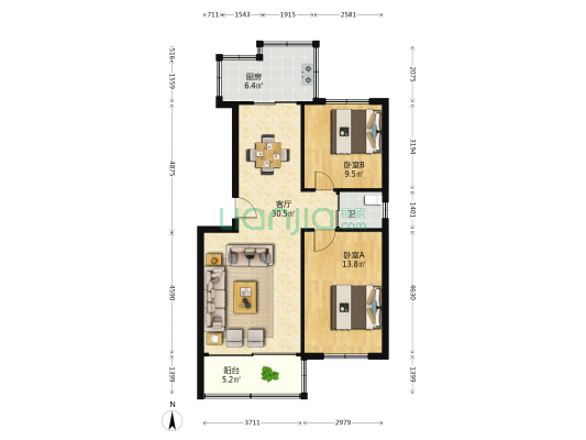 宝泉庄菁华楼 2室1厅1卫 75平方