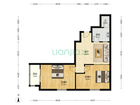 鹦鹉大道19号 2室1厅1卫 83平方