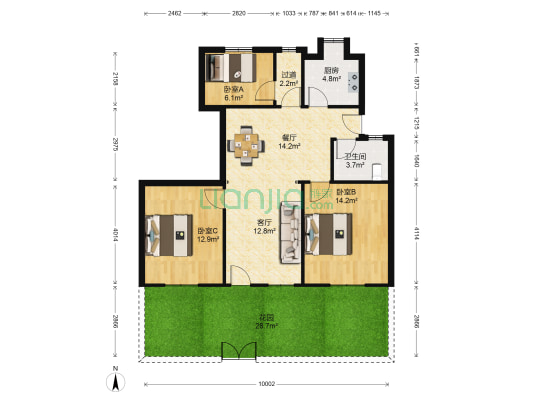 瑶海新村 3室2厅1卫 86平方