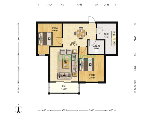 碧水芳庭小区 2室1厅1卫 89平方