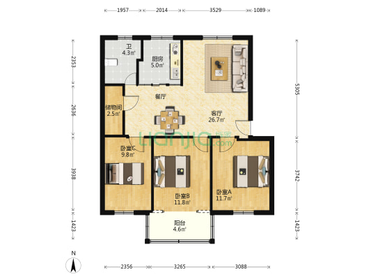 振兴东路153号院 3室1厅1卫 91平方