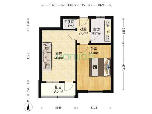 制锦市铜元局后街 1室1厅1卫 51平方