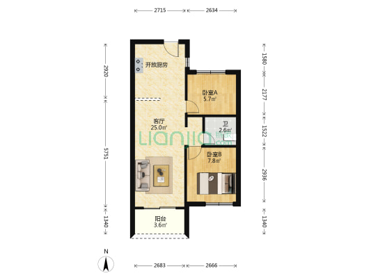 融侨悦公馆 2室1厅1卫 52平方