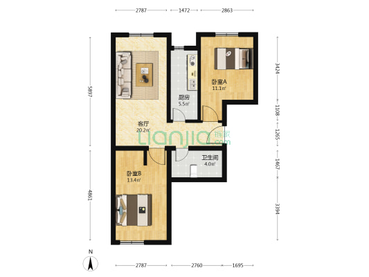 中骏四季家园 2室1厅1卫 76平方