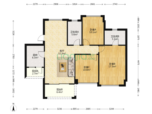 金马香颂居 3室1厅2卫 110平方