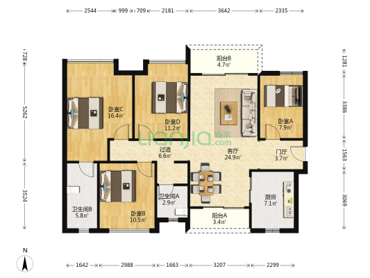 保利时代 4室1厅2卫 126平方