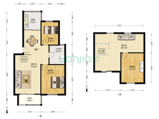 名居花苑 2室2厅1卫 116平方