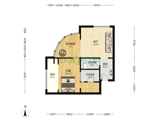 海博大厦 2室1厅2卫 94平方