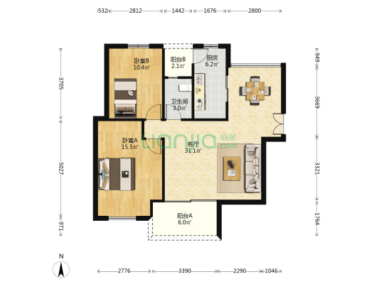 香榭里紫园 2室1厅1卫 88平方