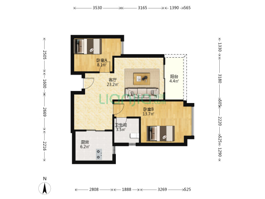 恒大珺庭 2室1厅1卫 82平方