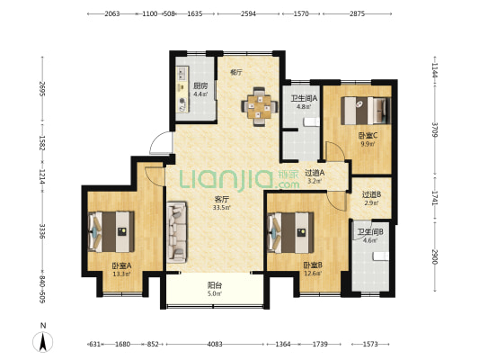 沁和园·晴翠府 3室1厅2卫 129平方
