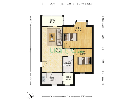 三正世纪新城 2室1厅1卫 78平方