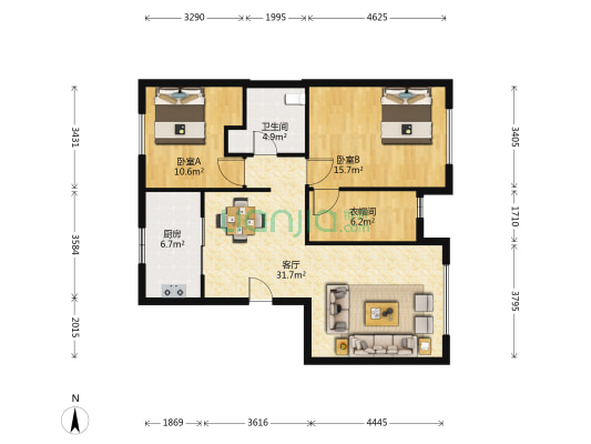 贝肯山香柏园 2室1厅1卫 99平方