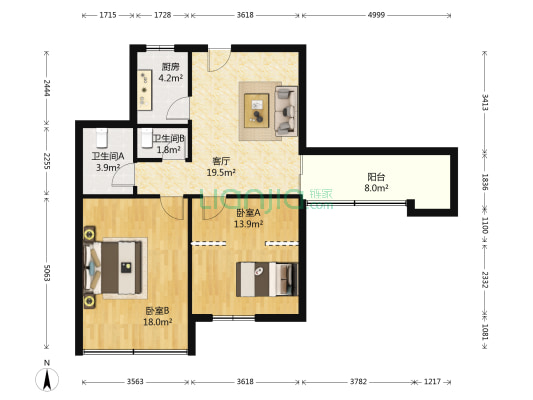 商检大厦 2室1厅2卫 85平方
