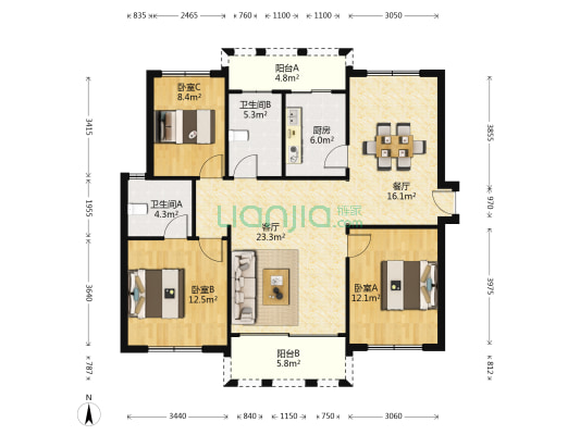 广厦天都城天湖苑 3室2厅2卫 117平方